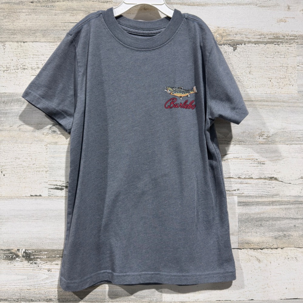 Burlebo Graphic Tee Kids Size 5/6 Gray Trout Fishing Outdoors